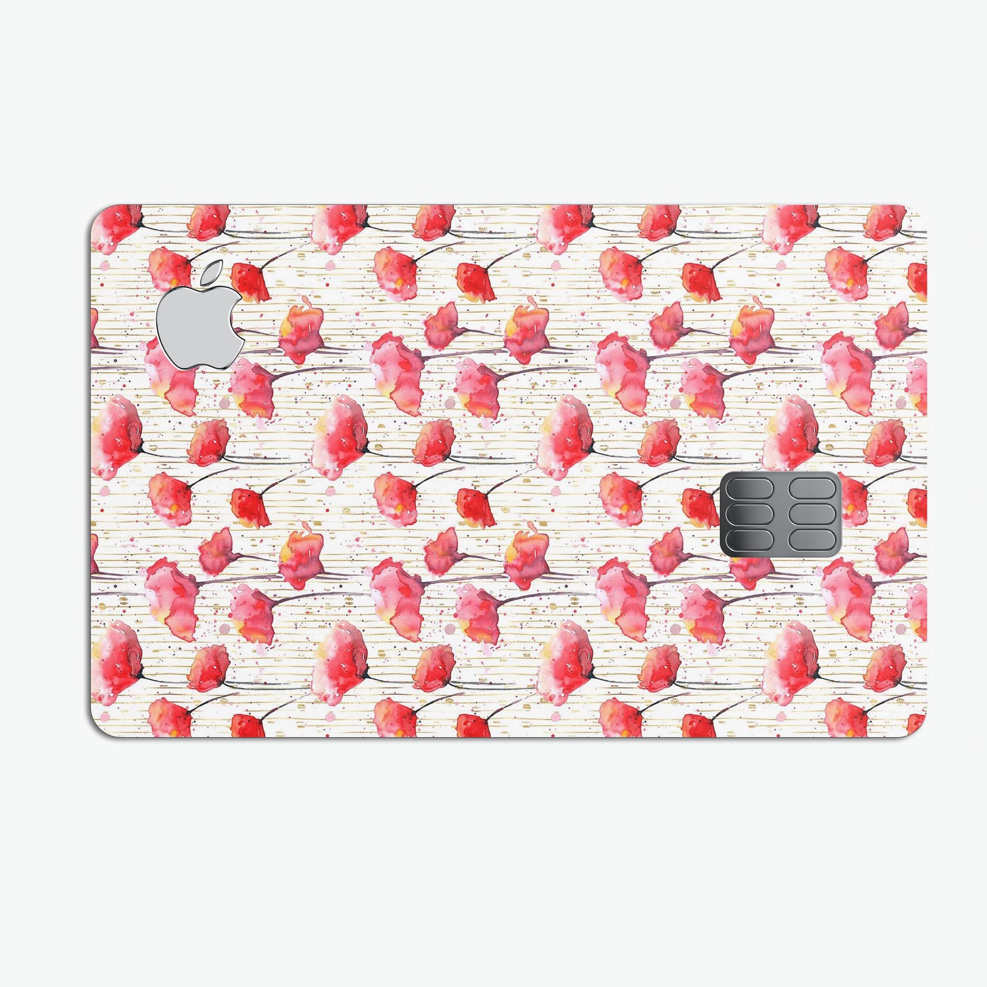 Karamfila Watercolo Poppies V14 decal skin for Apple Card, showcasing vibrant poppy design with premium finish.